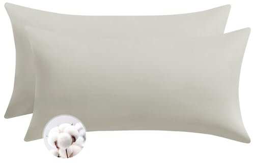 Aisbo Kissenbezug 40 x 80 Baumwolle 2er Set - weiche Kopfkissenbezug 40x80 Beige mit Reißverschluss, 40x80cm Pillow Cover Pillowcase