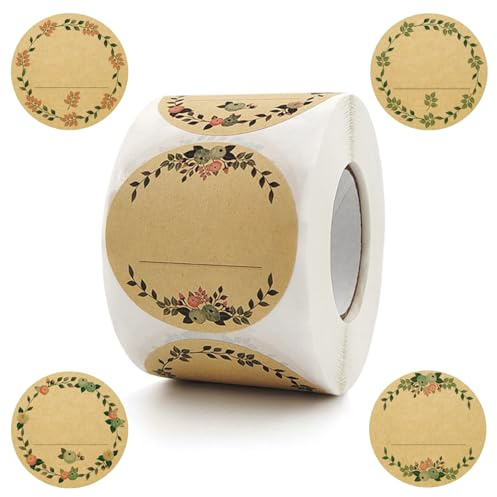Ormromra 500 stycken kraftpappersklistermärken, märkbara kraftpappersoptik, 5 cm klistermärken, runda, självhäftande, runda presentklistermärken, handgjorda, etiketter för kök, presentpåsar, bröllop