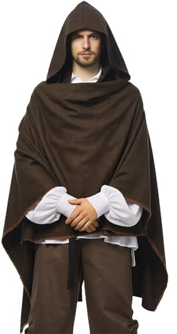 UniqKaliber Mantello Medievale con Cappuccio in Lino, Mantello Retrò per Halloween, Scialle Rinascimentale per Cosplay, Sciarpa per LARP, Mantello da Guerriero