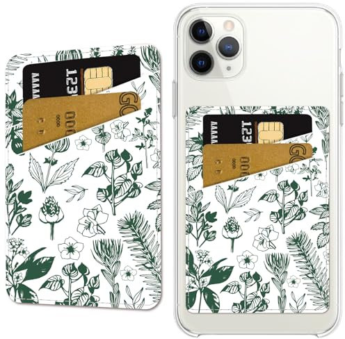 CREATCABIN Tarjetero de Piel con Diseño de Flores para Teléfono Móvil Adhesivo para Tarjetas de Crédito Adhesivo Doble para la Parte Trasera de la Funda Compatible con la Mayoría Teléfonos 6.5x9.5cm
