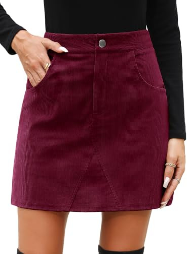 CMTOP Jupe Courte Femme Taille Haute Mini Short Jupe Automne Hiver A Ligne Velours Côtelé Décontractés Chic et Elegant Wrap Courte avec Poche