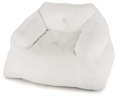 COSTWAY Bean Bag Chair, Large Adult Velvet Lazy Floor Sofa Chair with Filling Included, Padded Accent Floor Couch Comfy Reading Lounge Seat for Living Room Bedroom, 129x111x69cm, Beige