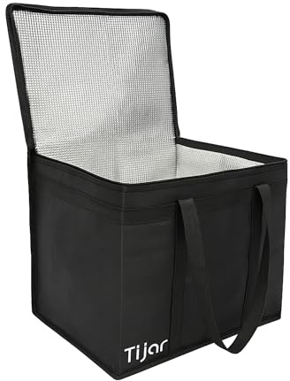 Tijar XL 40L Cooler Bag – Extra Large Heavy Duty Insulated Cool Bag, Black – Thick Foam Lined, Leak-Resistant, Foldable, Double Strap, Durable Zipper – Picnic, Camping, Food Storage, Travel