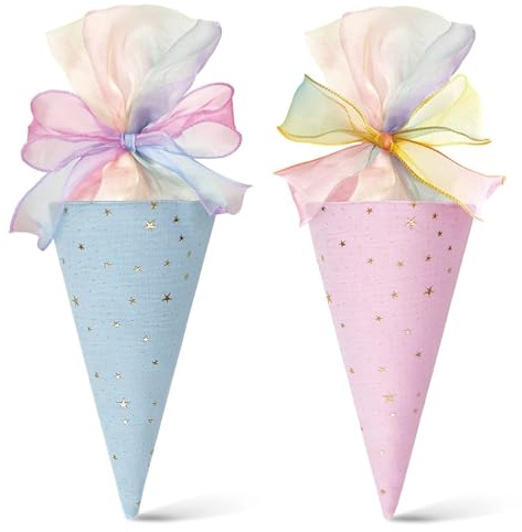 DmDoyy 2 Stück Geschenktüte Schultüte, Geschwister Schultüte, Für Geschenk Zur Einschulung, Füllung Kleine Zuckertüte Schultüten Für Schüler Studenten (Blau+Rosa)