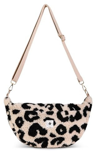 Grünes Glück Premium Moonbag – sehr hochwertige Bauchtasche für Damen mit Innen- & Außentasche & verstellbarem Gurt– ideal als Crossbody Bag, Halbmond Tasche, Kinderwagen Organizer (Leo ecru)