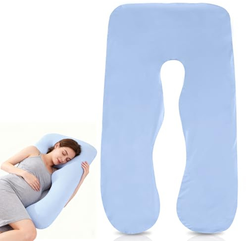Federa per cuscino gravidanza, a forma di J per cuscino per chi dorme sul fianco, in cotone rimovibile, lavabile in lavatrice, per adulti, per allattamento, 150 x 80 cm, colore: grigio blu