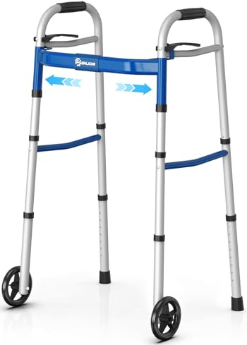 Zimmer Frame Narrow Folding Walking Frame for Seniors,Aluminum Lightweight Zimmer Walkers, Adjustable Width and Height Walking Aids for Elderly and Disabled (Blue)