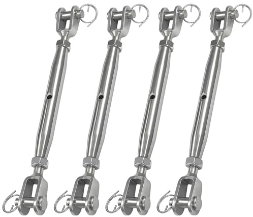 M8 Turnbuckle Tensioner,4PCS Heavy Duty Jaw&Jaw Turnbuckle Wire Rope