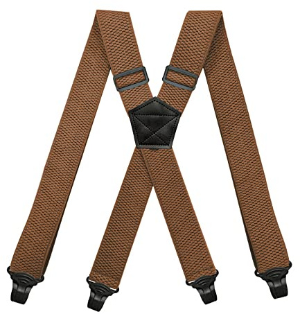 SSDH Bretelle Adatte Agli Aeroporti,Bretelle da Lavoro per Esterni,Bretelle da Uomo per Pantaloni con 4 Clip in Plastica Molto Resistenti a Forma di X Larghe 38 mm,Regolabili Bretelle (marrone)