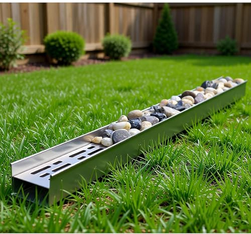JUCCJUXIN Scarico dell'Acqua piovana, Canale di scolo con griglia for Scarico Acqua Canaletta di drenaggio Canale Drenaggio Acciaio Inox for Giardini Parchi Passeggiate(H5*W20CM/H1.97*W7.87IN)