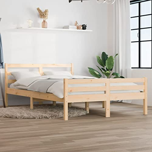 GeenYuu Cadre de lit en Bois Massif de pin 140x190 cm avec sommier à Lattes pour Chambre Adulte, Structure Stable et tête de lit Confortable, Meuble de Couchage Robuste et Design Naturel