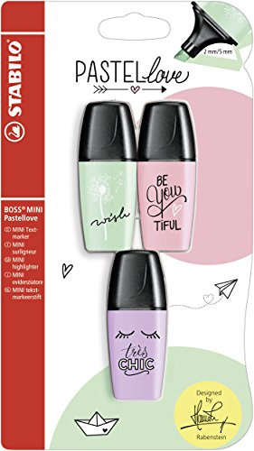 STABILO Highlighter BOSS MINI Pastellove - Pack of 3 - Hint of Mint, Pink Blush, Lilac Haze