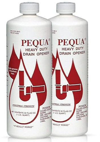 PEQUA INDUSTRIES Pequa Heavy Duty Drain Opener, Non-Acid, Fast-Acting Formula, Industrial strength Drain Cleaner for Sinks, Tubs, Septic Tanks - 32 Oz (Pack of 2)