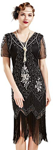 BABEYOND Vestito Anni '20 Donna con Paillettes, Perline e Frange Il Grande Gatsby Vestiti Donna Abito da Flapper Anni '20