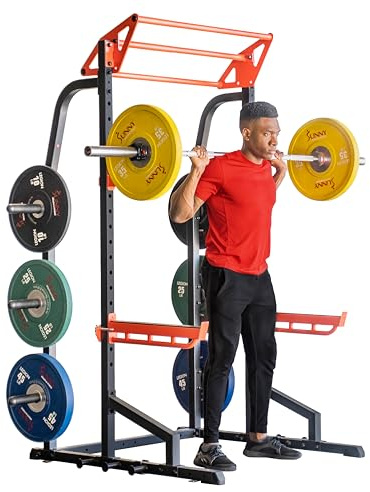Sunny Health & Fitness Power Zone Half Rack Heavy Duty Performance Power Cage with 1000 LB Weight Capacity – SF-XF9933, Black