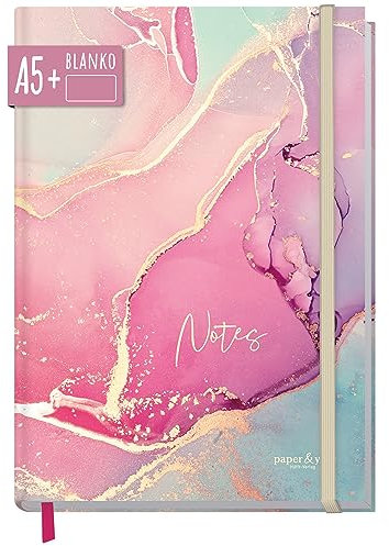 paper&you® Notizbuch A5+ blanko mit Gummiband Silky Pink 156 Seiten, 78 Blatt - als Journal Skizzenheft Skizzenbuch Tagebuch Notizheft - nachhaltig & klimafreundlich