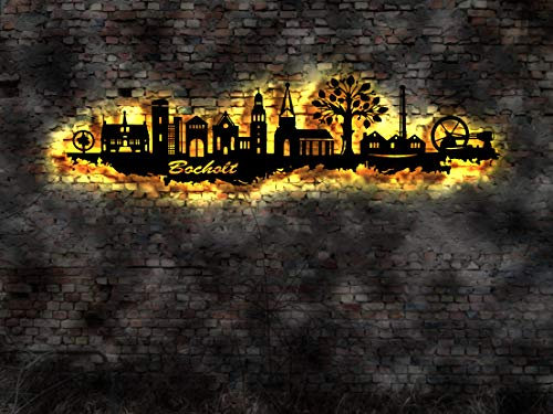 Skyline Bocholt LED Wandbild aus Holz Stadt AK Karte Map Stadtplan Wandsticker Leuchtbild Neonreklame Neon sign