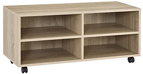 [en.casa] Mobile da Soggiorno su 4 Ruote (LxPxA) 90 x 35 x 41 cm Mobiletto Multiuso per Camera/Ufficio - Mobile Porta TV con 4 Scomparti - Effetto Rovere Sonoma