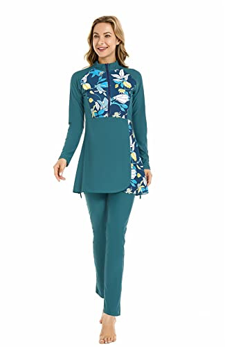 ShuoBeiter Maillots de Bain musulmans modestes pour Femmes Patchwork Hijab Maillot de Bain Islamique Burkinis Manches Longues Maillot de Bain Couverture complète