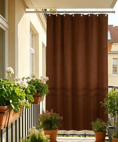 Toldo LIGHT de color liso para exterior y balcón, con flecos y anillas, tejido de poliéster ligero, varias variantes 145X290 CM TINTA UNITA MARRONE