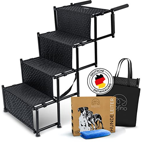 NAPFINO Hundetreppe Auto [bis 60kg] - Gelenkschonende Hunderampe Auto klappbar - Auto Rampe für kleine & große Hunde - Einstiegshilfe Hunde Auto - Rampe Hund für alle Autos geeignet - Mit Tragetasche
