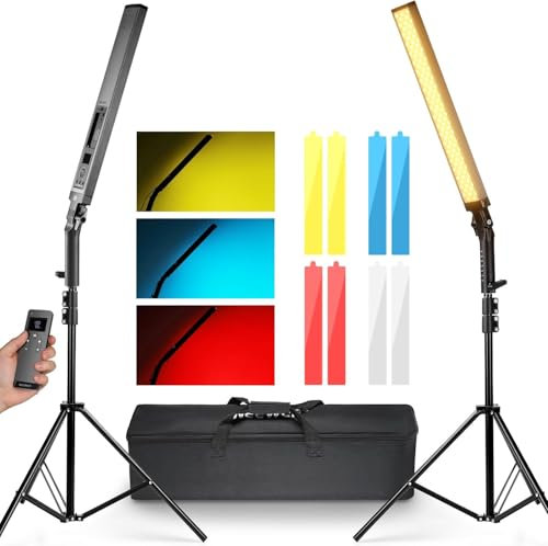NEEWER Barra de Luz Vídeo LED Mejorada y Kit Remoto 2,4G, Paquete de 2 Iluminación Regulable 3200K~5600K CRI97+ con Soportes/Filtros/Bolsa para Grabación Youtube, Fotografía, Juegos, BH20B Negro