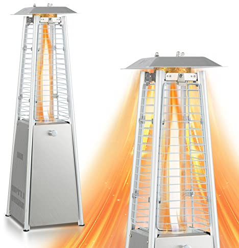 GLOBALWAY Patio Outdoor Heaters, 9500 BUT Pyramid Propan Patio Heater, 88.9 cm Tall Glass Tube Flame Heater for Party, Backyard, Garden, Decoration