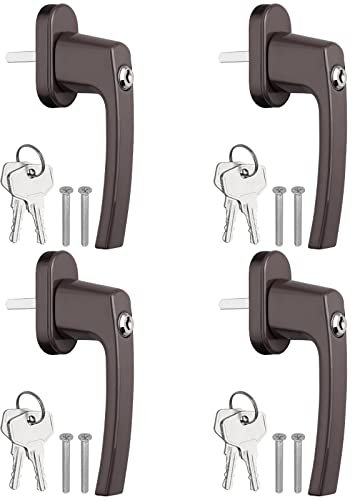 AUTOUTLET Fenstergriffe abschliessbar, 4 Stück Fenstergriff abschließbar Aluminium in Stiftlänge 35mm, Fenstersicherung Balkontürgriff kindersicherung mit Schlüsseln und Schrauben für Fenster (braun)