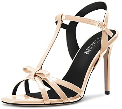 Castamere Femmes Aiguille Haut High Talon Heel Ouvert Bout Lanières Cheville T-strap Nœud Papillon Sandales Danse Décontracté 10 CM Heels