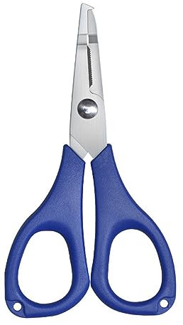 Forbici da pesca con filo intrecciato, confezione da 4 forbici da pesca con filo intrecciato in acciaio inossidabile da 11 cm, forbici antiscivolo con bordo seghettato, cesoie multiuso per lenza (blu)