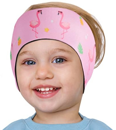HeySplash Bande de Natation Étanche pour les Enfants 1-3 Ans, Bande de Sport Nautique, Bandeau de Natation Imperméable de Haute Élasticité, Bandeau Cheveux en Néoprène pour le Surf, S, Flamant Rose