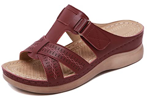 SMajong Ciabatte Donna Ortopedico Estive Moda Pantofole Donna Sandali Punta Aperta Con Zeppa Antiscivolo Scarpe Spiaggia Profondo rosso 37 EU