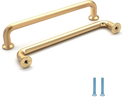 SYZOW 6 Pezzi Maniglie per Mobili da Cucina, Maniglie dorate per Mobili Maniglie per Armadio maniglie a T per mobili maniglie per mobili da cucina 96mm oro (Ottone spazzolato, Distanza dei Fori:160mm)