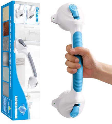 Casgee Barre d'appui pour douche sans perçage, poignées de 38 cm pour personnes âgées, poignée d'appui avec ventouse jusqu'à 110 kg, poignée de baignoire avec avertissement d'aspiration, poignée de