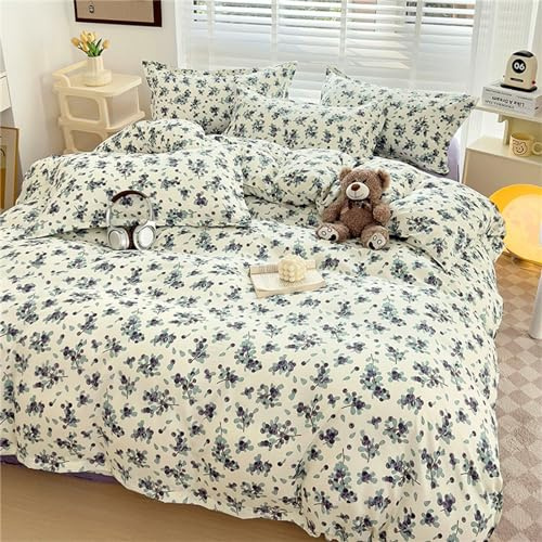 Odot Juego Ropa de Cama 4 Piezas, Juegos de Funda para Edredón con Funda de Nórdico, Sabanas Encimeras y Funda de Almohada para Cama Individual y Matrimonio (150x200cm,Arándano)