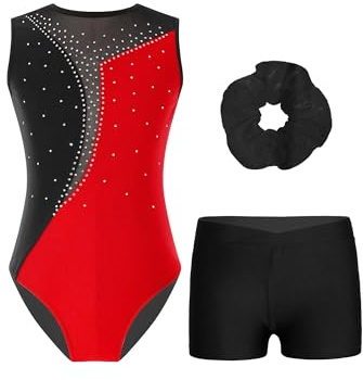 Alvivi Conjuntos Deportivos Niña Maillot Ballet de sin Manga +Pantalones Cortos de Danza Maillot de Gimnasia Rítmica Traje de Baile 3-16 Años B Rojo 11-12 años