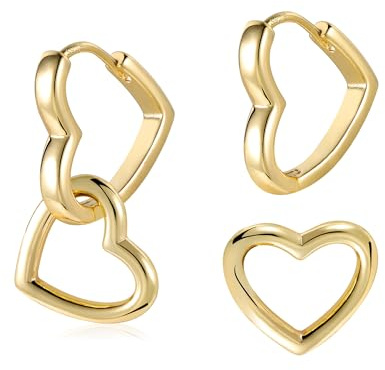 ALEXCRAFT Pendientes Mujer Oro Plata Colgantes Oval Corazón Rectangular | Hipoalergénicos Pendientes Mujer Plata Oval Gota Corazón Rectangular Calado Chapado Oro Plata Ligeros Piercing Joyería Regalo