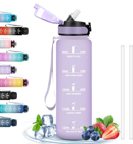 1 litro, palestra con cannuccia, a prova di perdita, bottiglia d'acqua motivazionale con timestamp, bottiglia d'acqua per escursionismo, yoga, corsa, ciclismo, campeggio