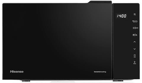 Hisense H23MOBS5HG4 - Microondas Digital con Grill 23 Litros, 1000W, Revestimiento Cerámico, Cristal Premium, Modo ECO, Descongelación programada, 10 Niveles de Potencia, Fácil Limpieza