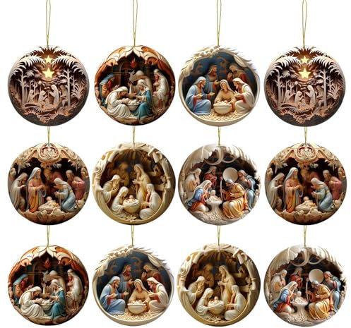 12 Decorazioni Natalizie In Legno, Decorazioni Per Presepe,ciondolo Di Natale, Decorazioni Natalizie Religiose, Decorazioni Per Albero Di Natale, Decorazioni Pasquali Per La Casa E Il Caminetto