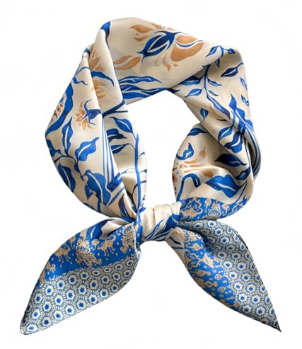 MEDUOLA Echarpes et Foulards femme style vintage Satin Foulard Carré Moyen Élégant au Toucher Soie 70×70 cm (Étamine bleue)