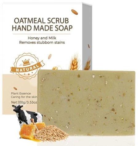 Oatmeal Soap Bar – Honey & Milk Exfoliating Body and Face Soap – Moisturising Cleansing Bar Oil Control for Face – Gentle Exfoliation Daily Care for Women, Men, and Teens 100g