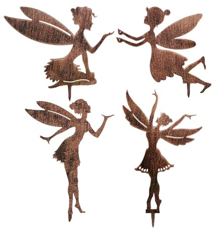 JJIW 4 Pcs Set Garden Ornaments Outdoor, Fairy Garden Accessories, Weatherproof Wrought Iron Decorations For Fairy Garden Decor, Figurine Also Suitable As A Gift, Decorations Outdoor