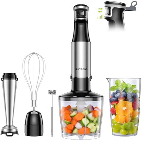 Hand Blender, soft start Variable Speed 5 in 1 Stick Blenders for kitchen 1100W Scratch Resistant immersion blender With Whisk,800ml Beaker,600ml Chopper for Soup, Baby Food and Smoothies