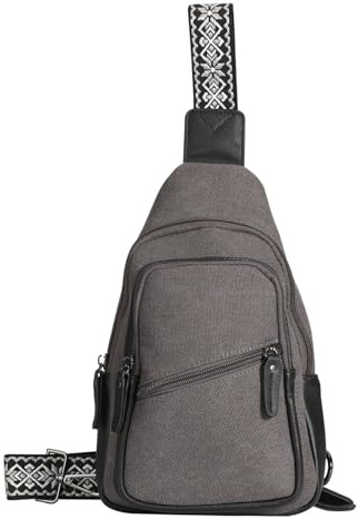DS Conceal Indie Aztec Concealed Carry Sling Bag – Canvas & Leather Crossbody with Adjustable Strap, Ambidextrous Access, Zipper Closure, and Universal Holster (Gray)