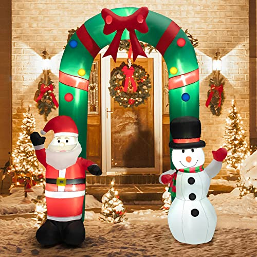 GOPLUS Arco Navideño Hinchable de 245 cm con Luces LED, Decoración Navideña Inflable Gigante con Luces LED, Decoración para Fiestas en el Jardín Interior y Exterior (muñeco de Nieve)