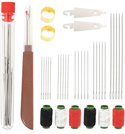 Juego de 37 agujas de coser de acero inoxidable de alta calidad con enhebrador, agujas de coser de acero duraderas para coser a mano, reparaciones, bordados y trabajos de bricolaje, agujas de acero