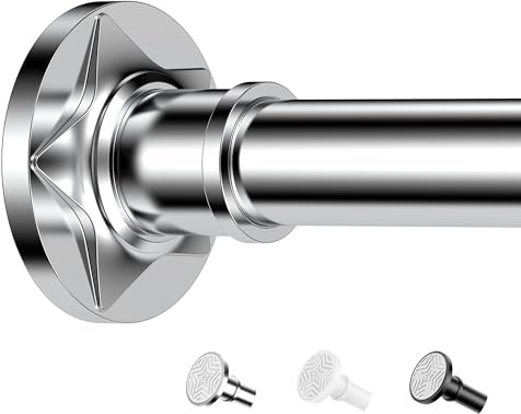 Shower Curtain Pole, Extendable No-Drill Tension Rod, Shower Pole & Curtain Set - Telescopic Shower Rail, 76-278cm, Rustproof Non-Slip, Tension Rods for Curtains, Shower Rail Extendable (Silver)