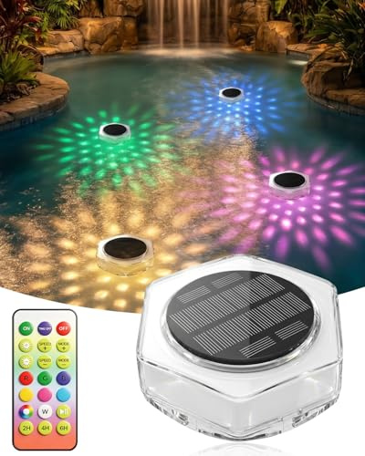 Lámpara solar para piscina AdalyRoma, cambio de color RGB, control remoto, niveles de brillo, temporizador, luz LED flotante para iluminación de estanques, iluminación subacuática para piscinas – 1 un