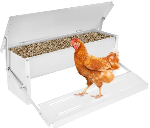 Comedero automático para pollos de 5 kg, comedero automático para aves de corral, comedero con patas a prueba de ratas y tapa resistente al agua, comedero de acero galvanizado con placa para aves de